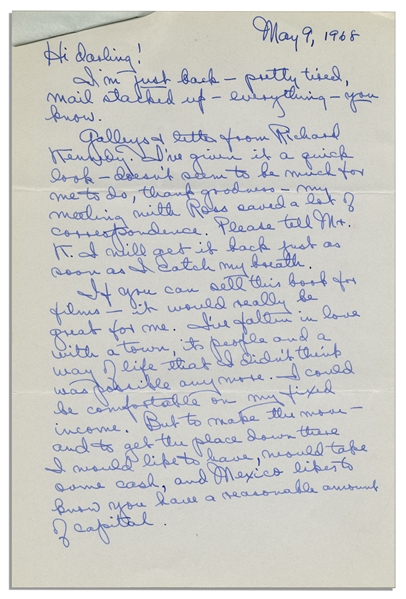 Mary Astor Autograph Letter Signed -- To Her Agent, Regarding Her 1968 Novel, ''A Place Called Saturday''