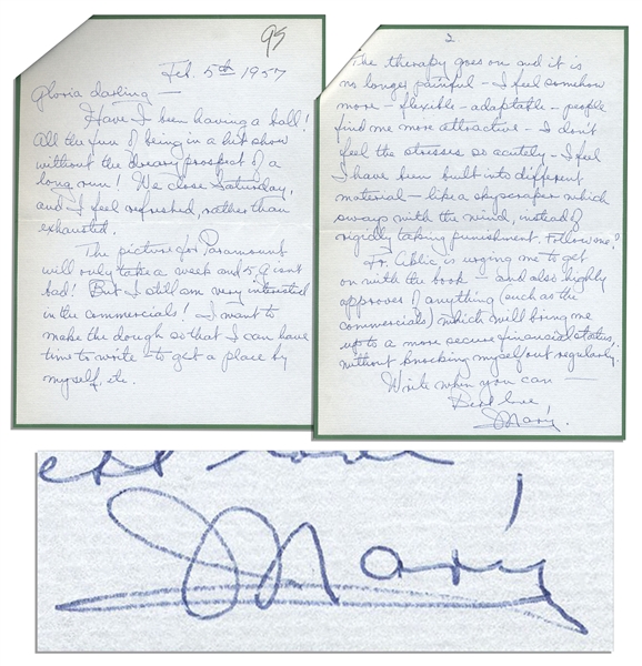 Mary Astor 1957 Autograph Letter Signed to Her Literary Agent -- ''Have I been having a ball! All the fun of being in a hit show without the dreary prospect of a long run!''