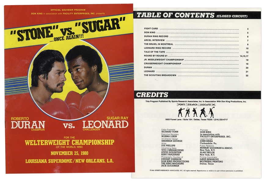 Sugar Ray Leonard vs. Roberto Duran Rematch Fight Program