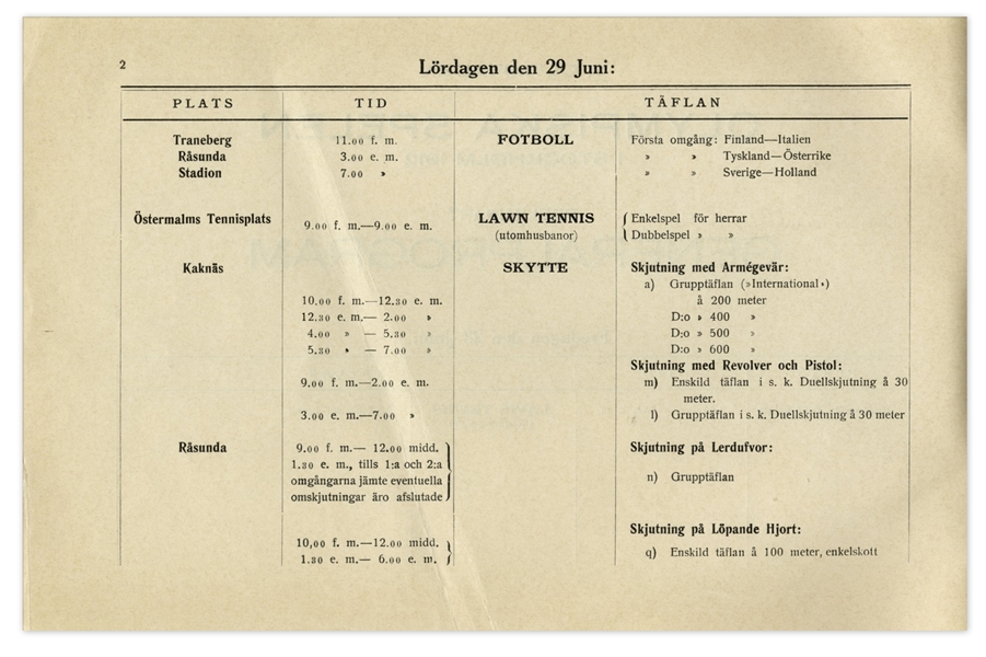 1912 Swedish Summer Olympics Preliminary General Program