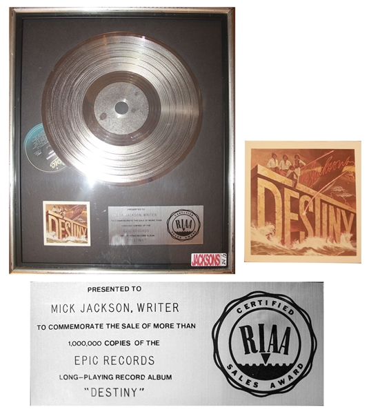 The Jacksons RIAA Platinum Award for ''Destiny'' -- Last Album That Michael Made With His Brothers Before His Solo Career