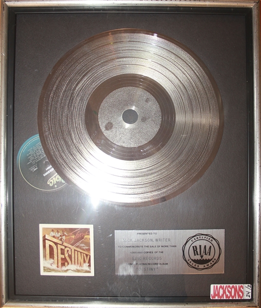 The Jacksons RIAA Platinum Award for ''Destiny'' -- Last Album That Michael Made With His Brothers Before His Solo Career