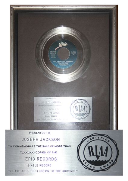 The Jacksons RIAA Multi-Platinum Award for Their Single Shake Your Body (Down to the Ground)
