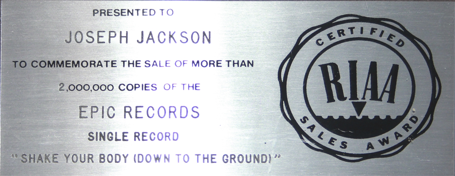 The Jacksons RIAA Multi-Platinum Award for Their Single ''Shake Your Body (Down to the Ground)''
