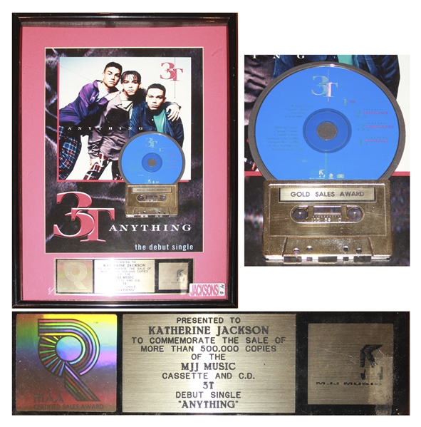 RIAA Gold Award for 3Ts Single Anything -- Presented to Jackson Family Matriarch Katherine Jackson
