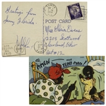 Malcolm X Autograph Note Signed -- On Postcard Showing a Black Child to Be Spanked for Not Saying His Prayers Correctly