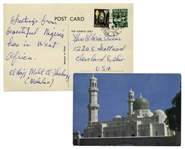 Malcolm X Autograph Note Dual-Signed as el-Hajj Malik and Malcolm X -- ...Greetings from beautiful Nigeria...