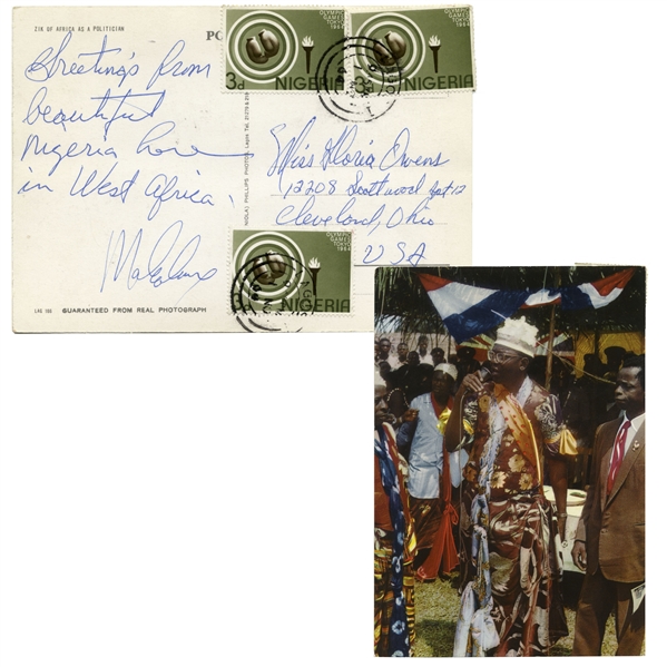 Malcolm X Autograph Note Signed -- ''...from beautiful Nigeria here in West Africa...''