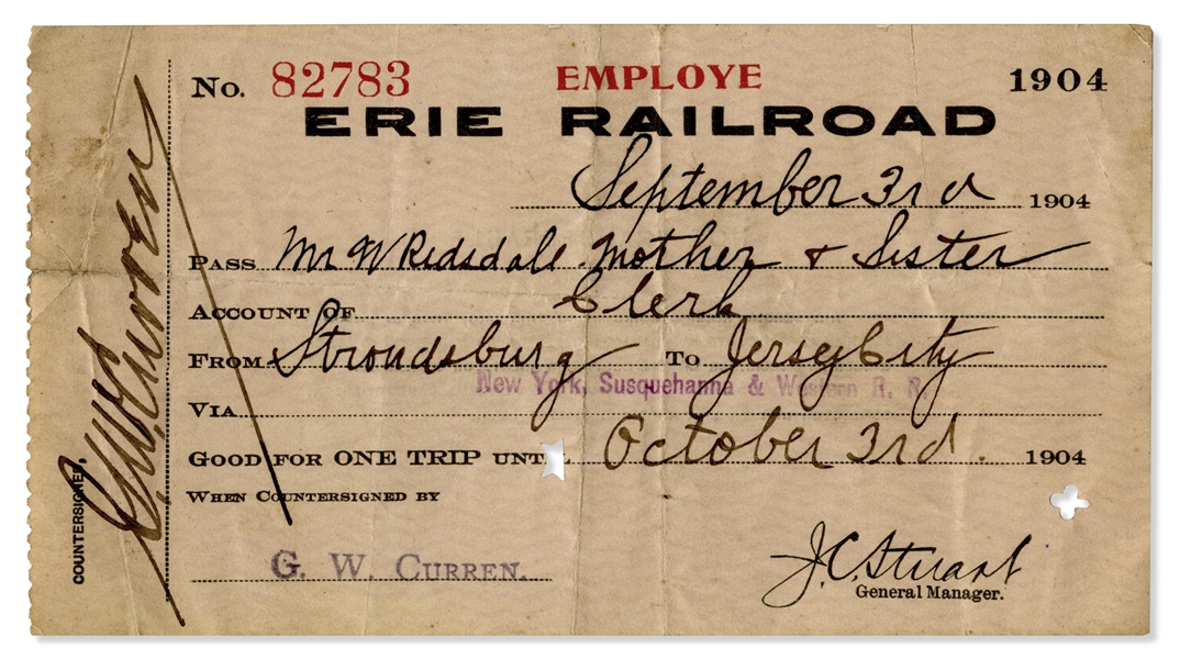 1904 Erie Railroad Employee Pass