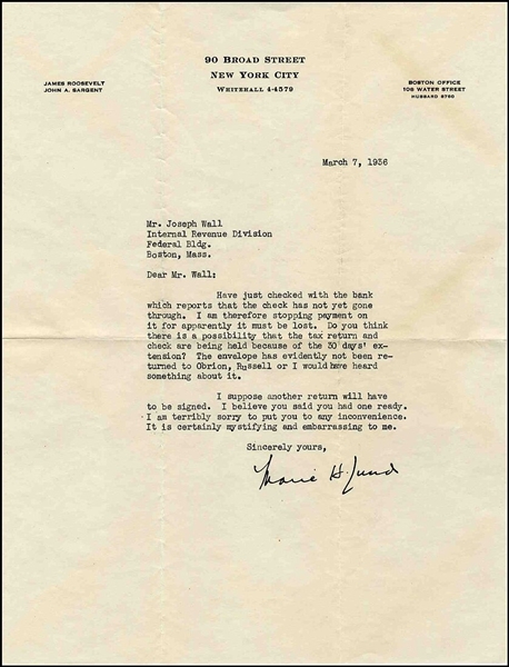 Lot of Business Letters Related to James Roosevelt, Son of Franklin and Eleanor Roosevelt
