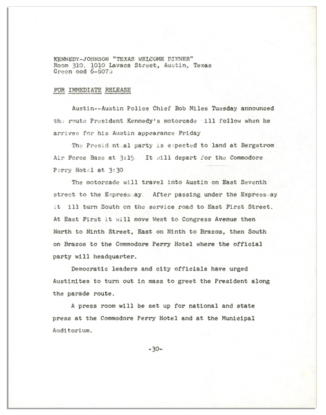 Press Kit From the JFK Texas Welcome Dinner the Night of His Assassination