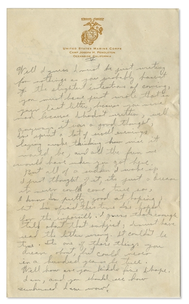 Rene Gagnon 1944 WWII Autograph Letter Twice Signed -- ''...I'd even go over the hill [AWOL] and go to Manchester to see you if you wanted me to, but I know you don't want me to...''