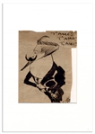 Enrico Caruso Hand-Drawn Caricature Sketch of Himself -- With TAMO! TAMO! TAMO! Written Beside the Portrait in His Hand