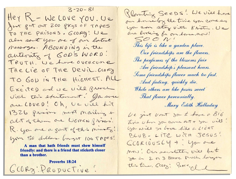 Charles ''Tex'' Watson Autograph Letter Signed From Prison -- ''...We have overcome THE LIE OF THE DEVIL...''