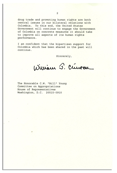 Bill Clinton Typed Letter Signed as President 1 Day Before He Left Office -- ''...a matter of national security interest to the United States...'' -- Signed With Full Name ''William J. Clinton''