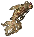 Wallis Simpsons Personally Owned Qing Dynasty Goldfish Jewelry -- Ornate Articulated Brooch Made of Filigree & Enamel