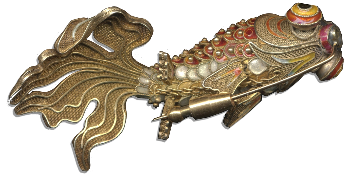 Wallis Simpson's Personally Owned Qing Dynasty Goldfish Jewelry -- Ornate Articulated Brooch Made of Filigree & Enamel