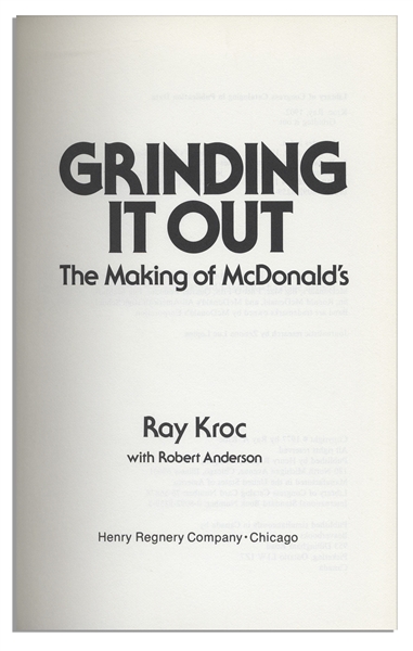 Ray Kroc Signed First Edition of ''Grinding It Out: The Making of McDonald's''