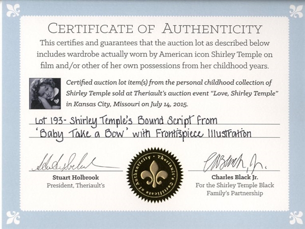 Shirley Temple Owned Leather Script From Her 1934 Film ''Baby Take a Bow''