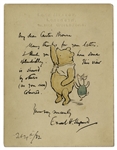 Ink and Watercolor Drawing by E.H. Shepard of Winnie-the-Pooh & Piglet -- Extraordinarily Scarce Drawing by Shepard of the Most Famous Childrens Character -- With Provenance From Sothebys