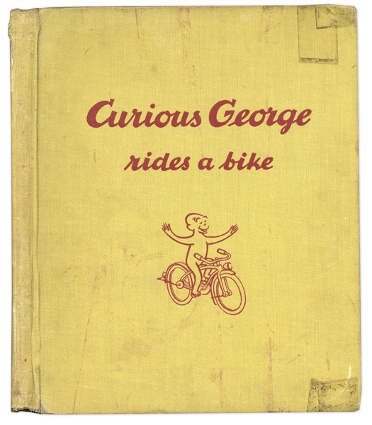 Curious George First Edition, Signed by H.A. Rey with Original Ink Drawing -- ''Curious George Rides a Bike'' From 1952