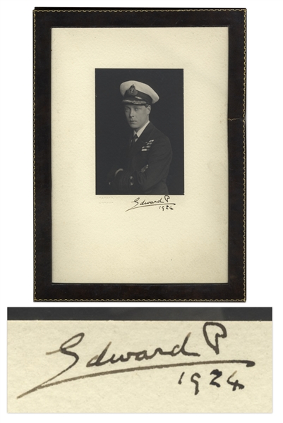 Edward VIII Signed Presentation Photo Display From 1924 as the Prince of Wales -- Photo by Vandyk Shows the Prince in His Naval Uniform