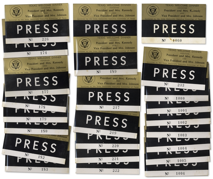 Lot of 25 Press Badges for President Kennedy's Texas Welcome Dinner, Slated for the Night He Was Assassinated