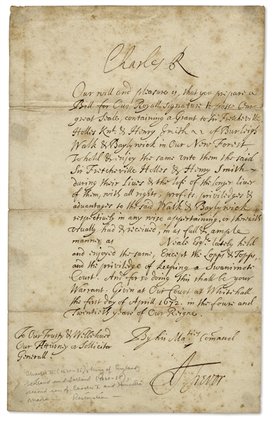 King Charles II Restoration Period Letter Signed