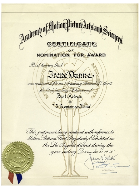 1948 Oscar Nomination to Irene Dunne for Best Actress in ''I Remember Mama''