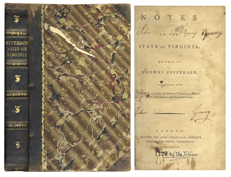 President Signed Book Thomas Jefferson's 1st U.K. Edition of ''Notes on the State of Virginia'' -- From 1787