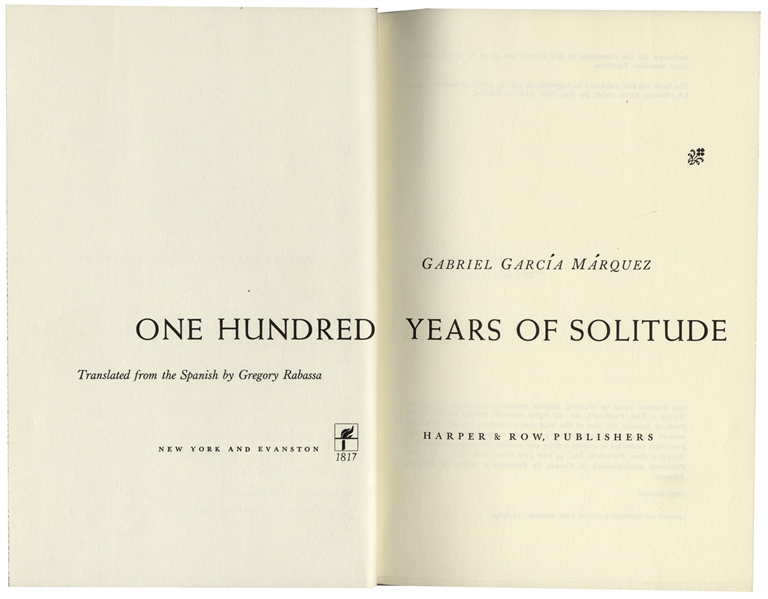 First English Printing of ''One Hundred Years of Solitude'' by Gabriel Garcia Marquez -- In First Printing Dust Jacket