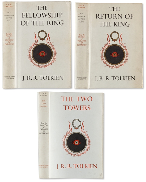 First Edition Set of Tolkien's ''Lord of the Rings'' -- ''Fellowship of the Ring'' & ''Return of the King'' Are First Printings; ''Two Towers'' Is Second Printing -- All Three Are Near Fine