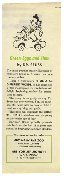 First edition of Dr. Seuss' ''Green Eggs and Ham'' in Unclipped Dust Jacket