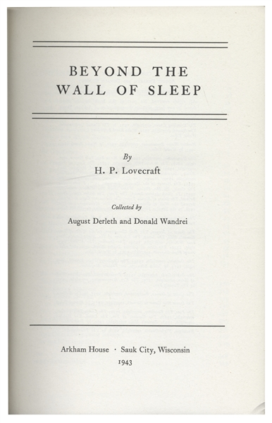 First Edition of H.P. Lovecraft's ''Beyond the Wall of Sleep''