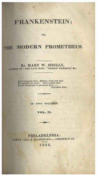 True First U.S. Edition of ''Frankenstein'' by Mary Shelley