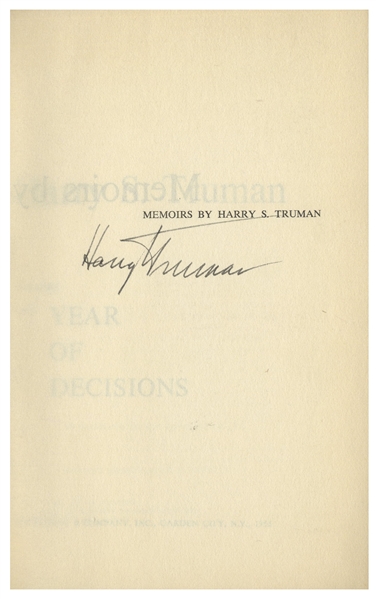 Harry Truman Signed ''Memoirs'' -- Uninscribed -- With Rare Invitation Card to Attend the 1955 ''Autographing Party'' With Truman