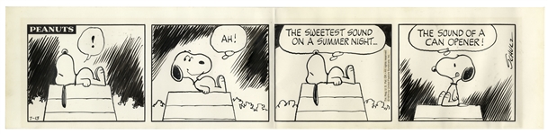 Charles Schulz Hand-Drawn Comic Strip From 1974 Featuring Snoopy