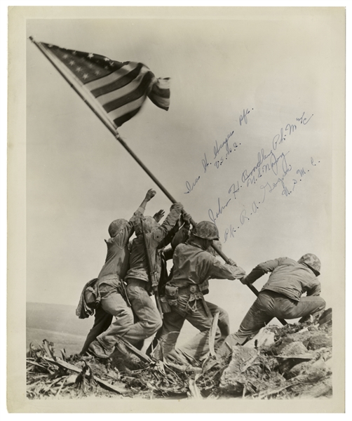 Iwo Jima Memorabilia Iwo Jima Flag Raisers 8'' x 10'' Signed Photo -- Signed by John Bradley, Ira Hayes & Rene Gagnon -- From John Bradley's Estate
