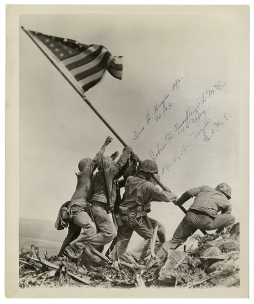 Iwo Jima Flag Raisers 8'' x 10'' Signed Photo -- Signed by John Bradley, Ira Hayes & Rene Gagnon -- From John Bradley's Estate