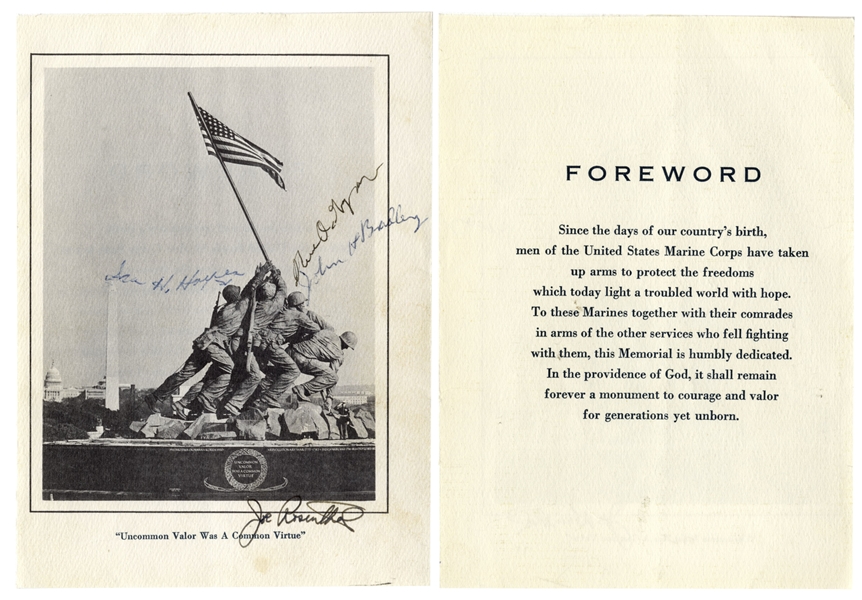 Iwo Jima Memorabilia Joe Rosenthal & the 3 Iwo Jima Flag Raisers Signed Photo of the U.S. Marine Corps Memorial