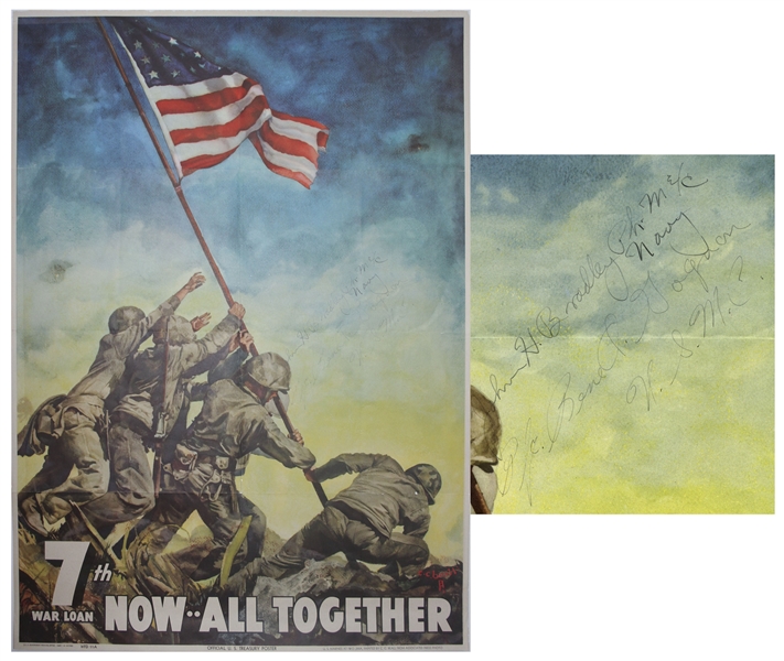 John Bradley & Rene Gagnon Signed WWII Poster of the Iwo Jima Flag Raising