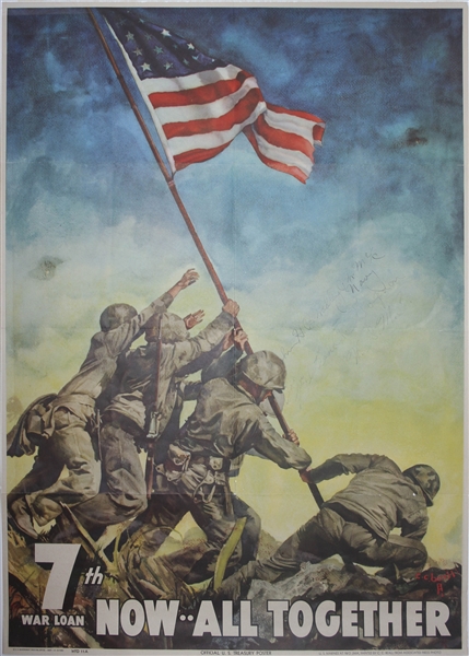 John Bradley & Rene Gagnon Signed WWII Poster of the Iwo Jima Flag Raising