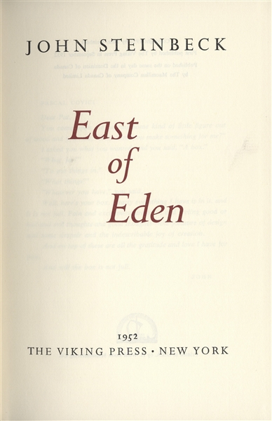 John Steinbeck Signed ''East of Eden'' First Edition in Original Slipcase