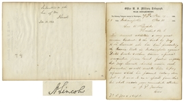 Outstanding Abraham Lincoln Autograph Endorsement Signed as President -- Regarding the 1864 Confederate Treason Trials in Indiana