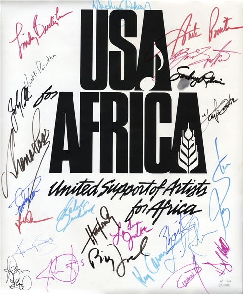 Historic USA for Africa Poster Signed by 24 Musical Artists From the 1985 Charity Single We Are The World -- Including Bruce Springsteen & Michael Jackson