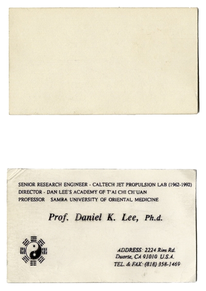 Bruce Lee's Jeet Kune Do Business Card -- Also With Business Card of Bruce's First Student Dan Lee