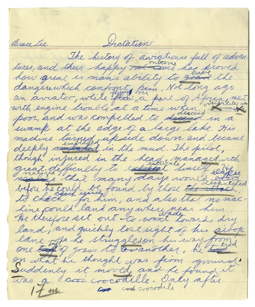 Bruce Lee Personally Owned Signed & Handwritten Essay From High School -- ''...how great is man's ability to brave the dangers which confront him...'' -- Among Earliest Examples of Lee's Writing