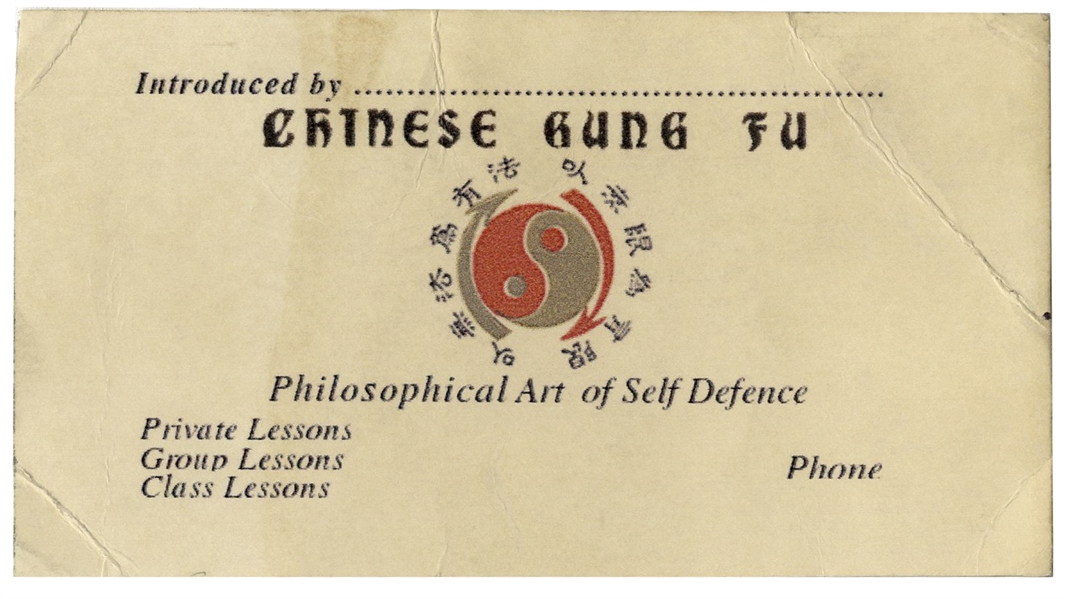 Very Early Business Card From Bruce Lee's ''Chinese Gung Fu'' Studio in Hayward, California