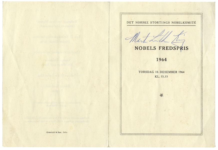 Martin Luther King, Jr. Signed Copy of the 1964 Nobel Peace Prize Program Where King Was Awarded the Prize -- Possibly the Only One Extant