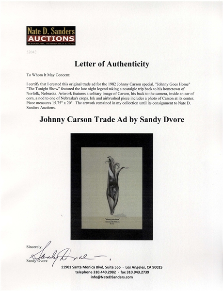Original Artwork for 1982 Johnny Carson Special, ''Johnny Goes Home'' by Legendary Graphic Artist Sandy Dvore